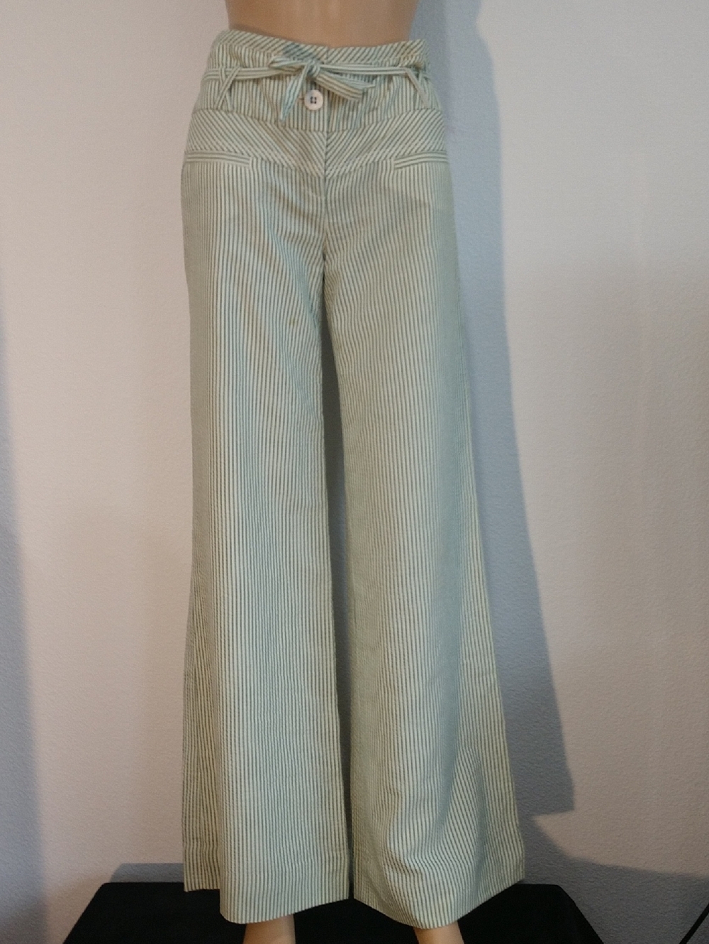 elevenses Mint Green Pinstripe Wide Leg Trousers